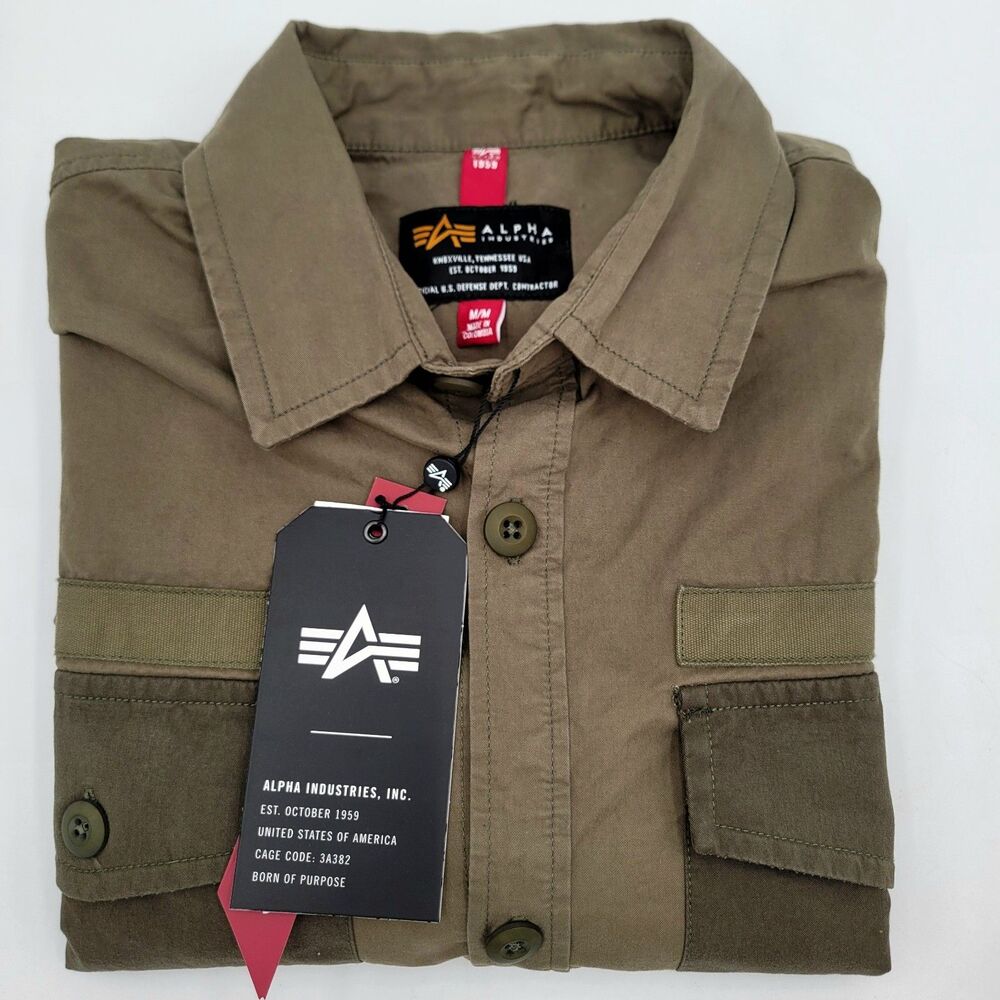 Men's MED Alpha Industries Military Fatigue Shacket Shirt Jacket Olive Green NWT